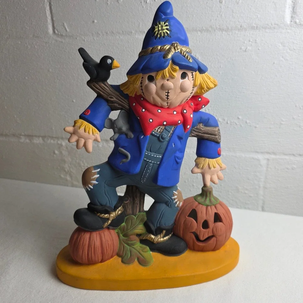Vintage Ceramic Scarecrow Figurine Fall Harvest Halloween Decor Pumpkin